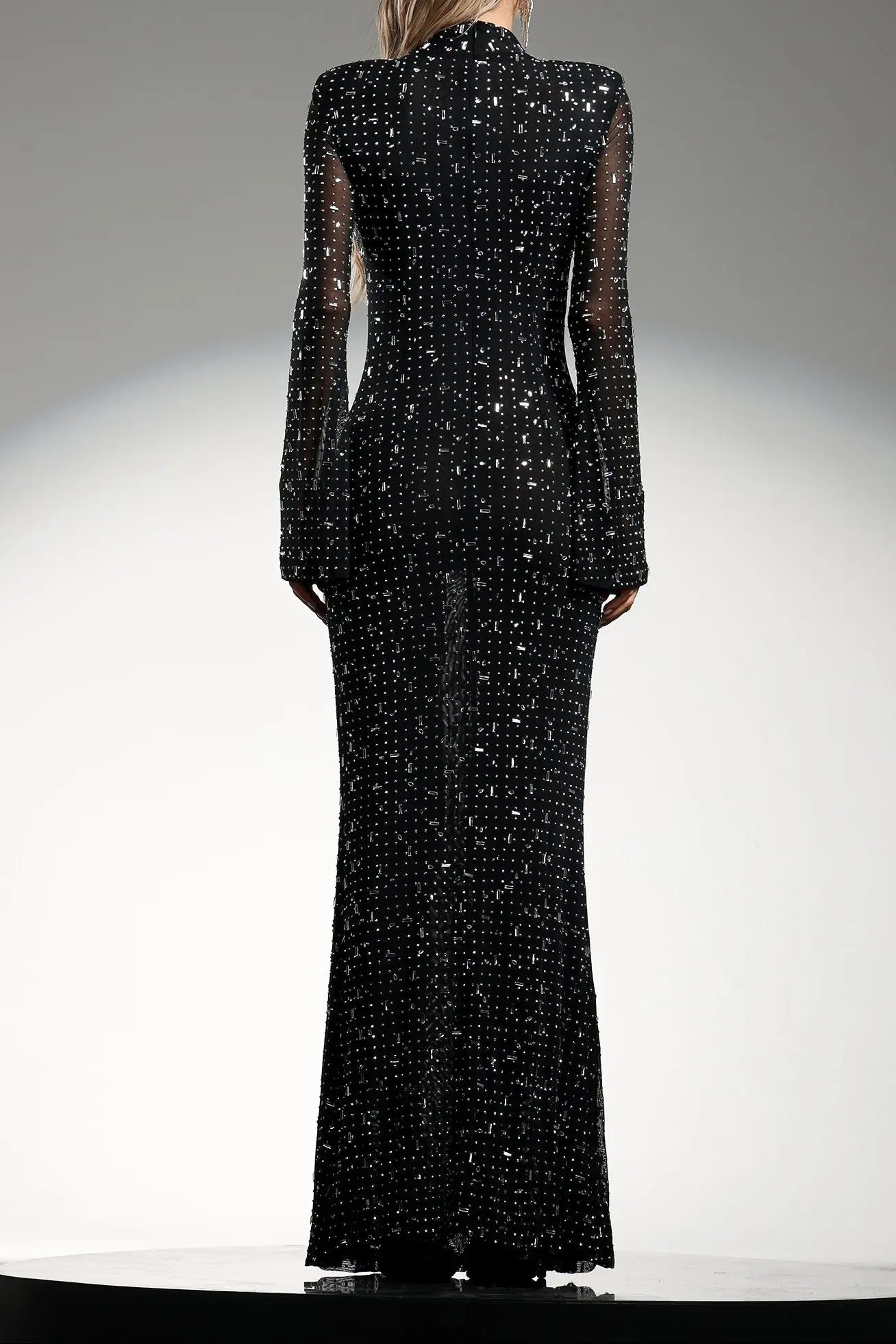 Gilian Long Sleeves High Neck Diamond Maxi Dress Avalabel