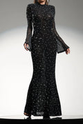 Gilian Long Sleeves High Neck Diamond Maxi Dress Avalabel