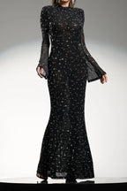 Gilian Long Sleeves High Neck Diamond Maxi Dress Avalabel