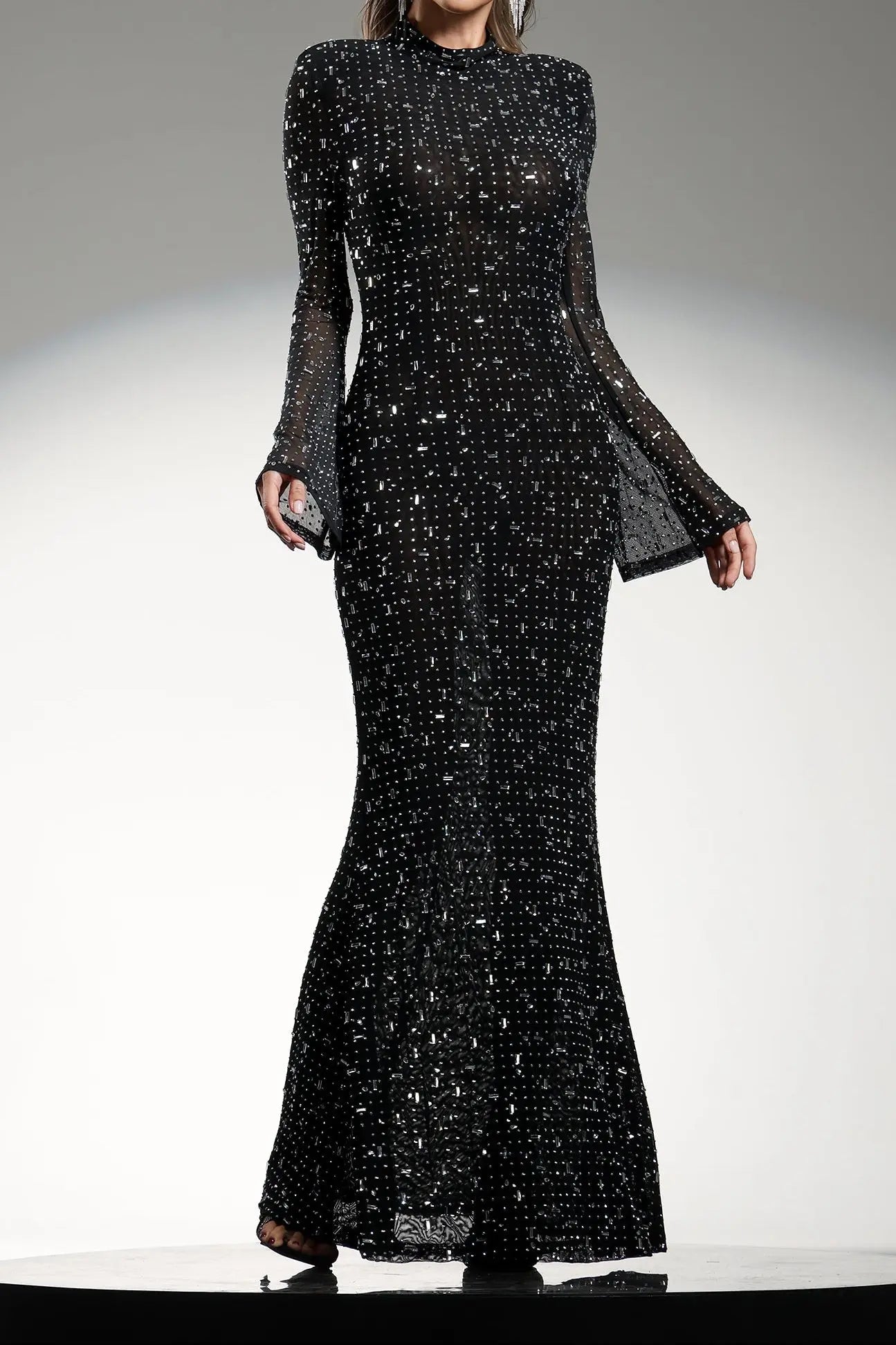 Gilian Long Sleeves High Neck Diamond Maxi Dress Avalabel