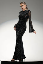 Gilian Long Sleeves High Neck Diamond Maxi Dress Avalabel