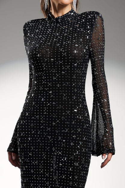 Gilian Long Sleeves High Neck Diamond Maxi Dress