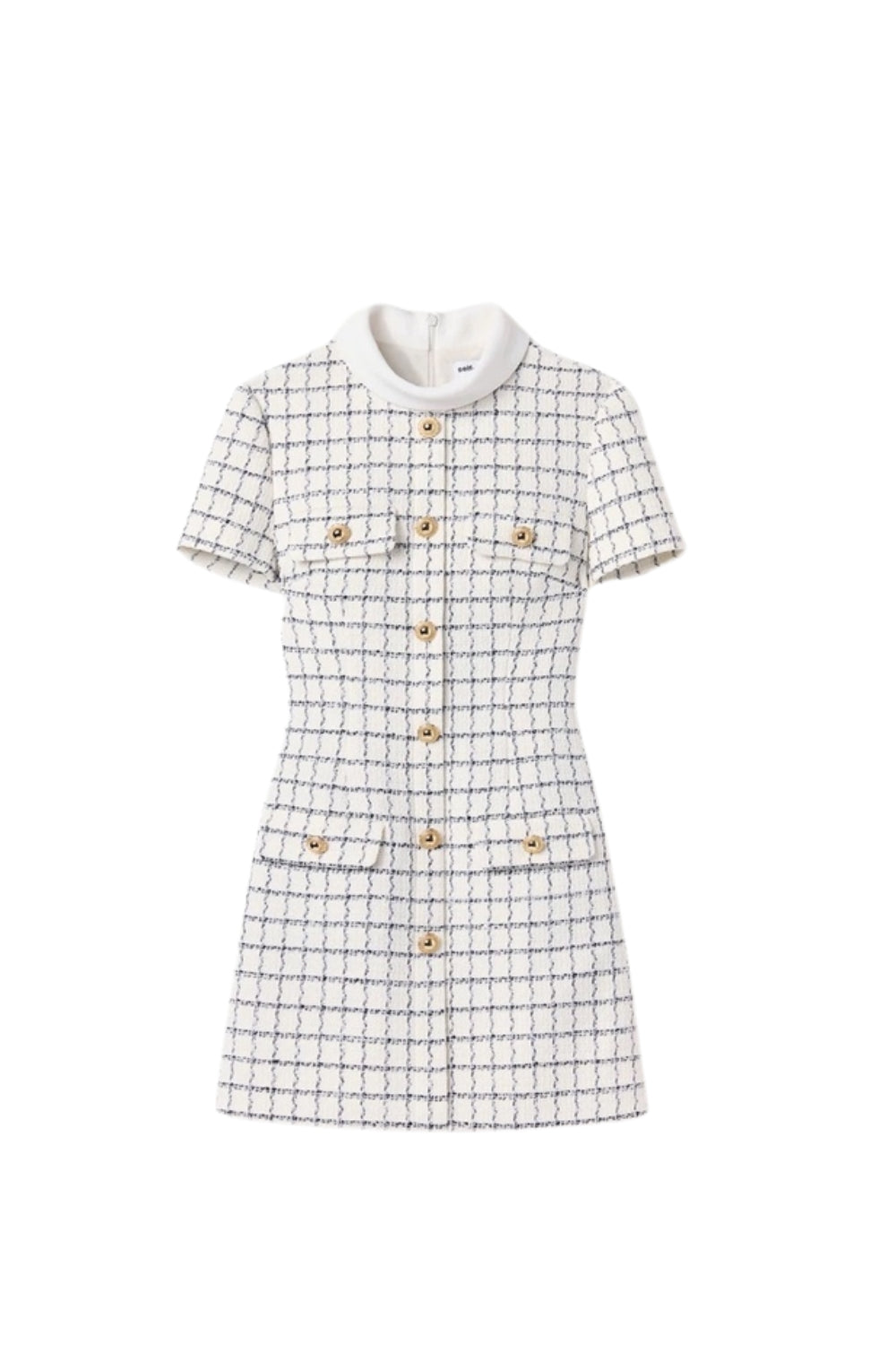 Decorative Buttons Check Mini Dress in White Avalabel