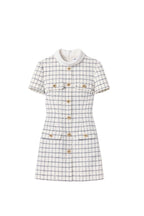 Decorative Buttons Check Mini Dress in White Avalabel