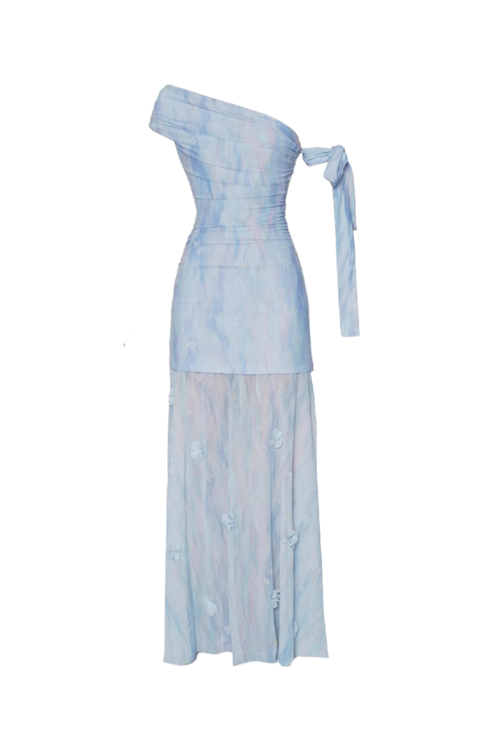 Rosalind One-Shoulder Pleated Slim Maxi Dress in Blue Avalabel