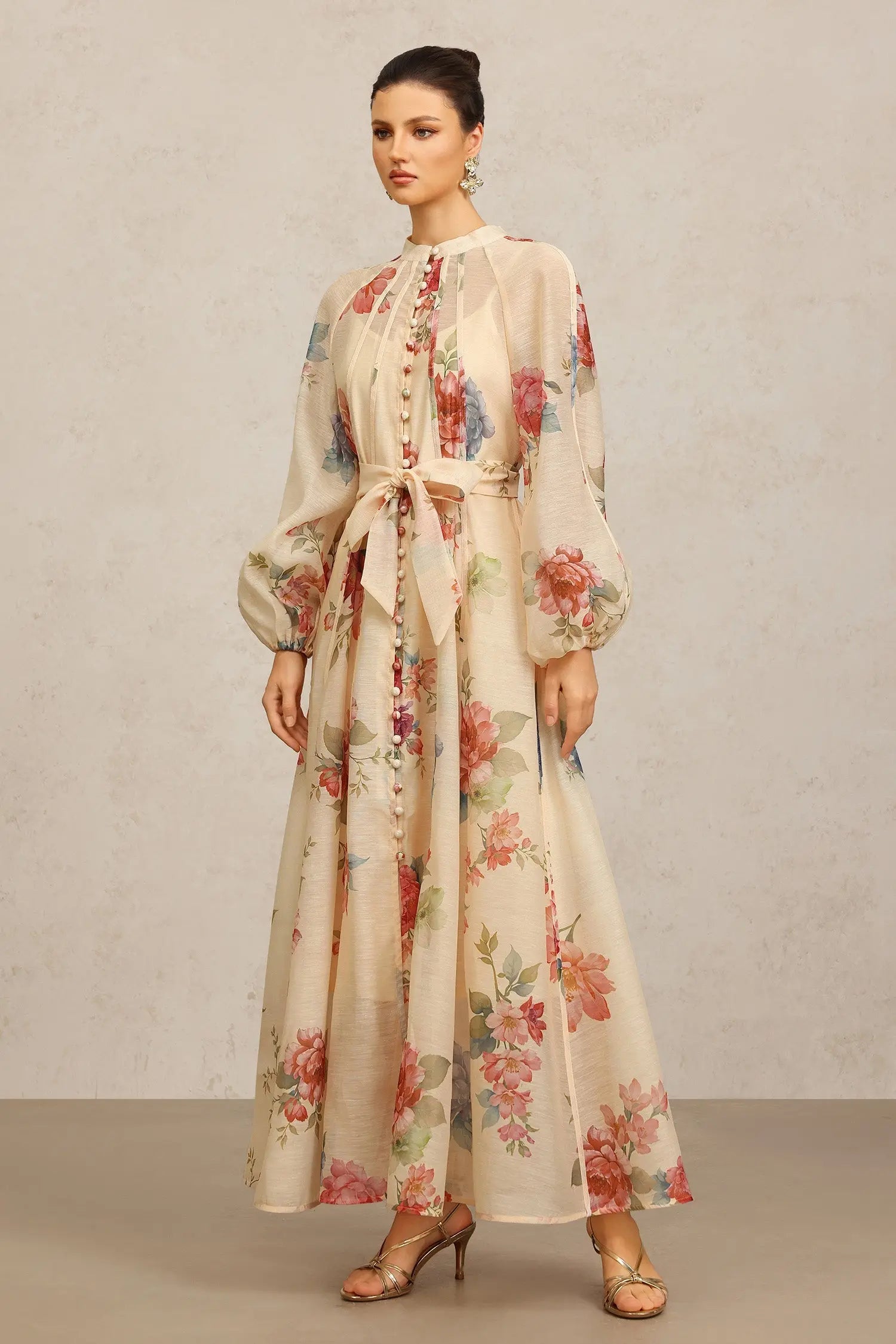 Neal Long Sleeves Floral Printed Maxi Dress Avalabel