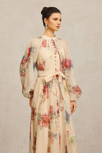 Neal Long Sleeves Floral Printed Maxi Dress Avalabel