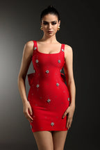 adora Sleeveless Diamond Bow Bandage Mini Dress in red Avalabel