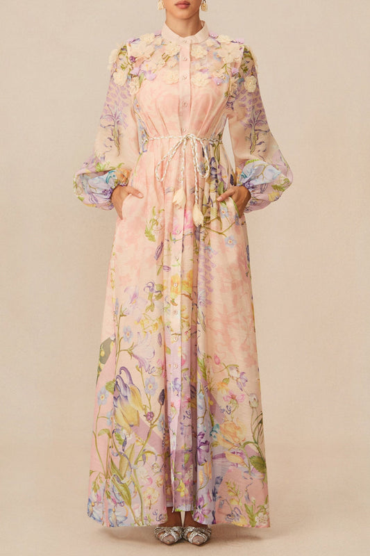 Kate Floral Print Tie Waist Maxi Dress