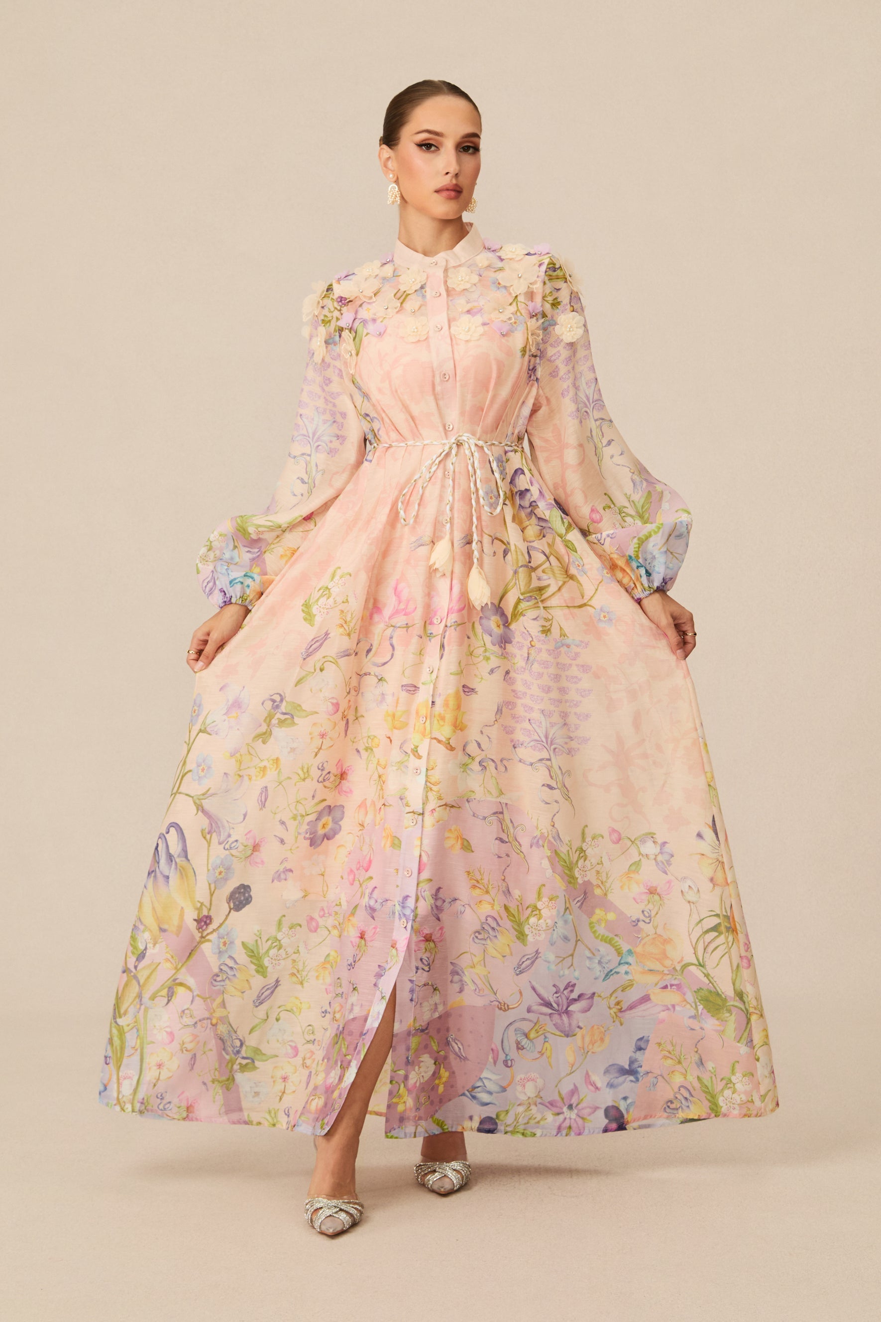 Kate Floral Print Tie Waist Maxi Dress Avalabel