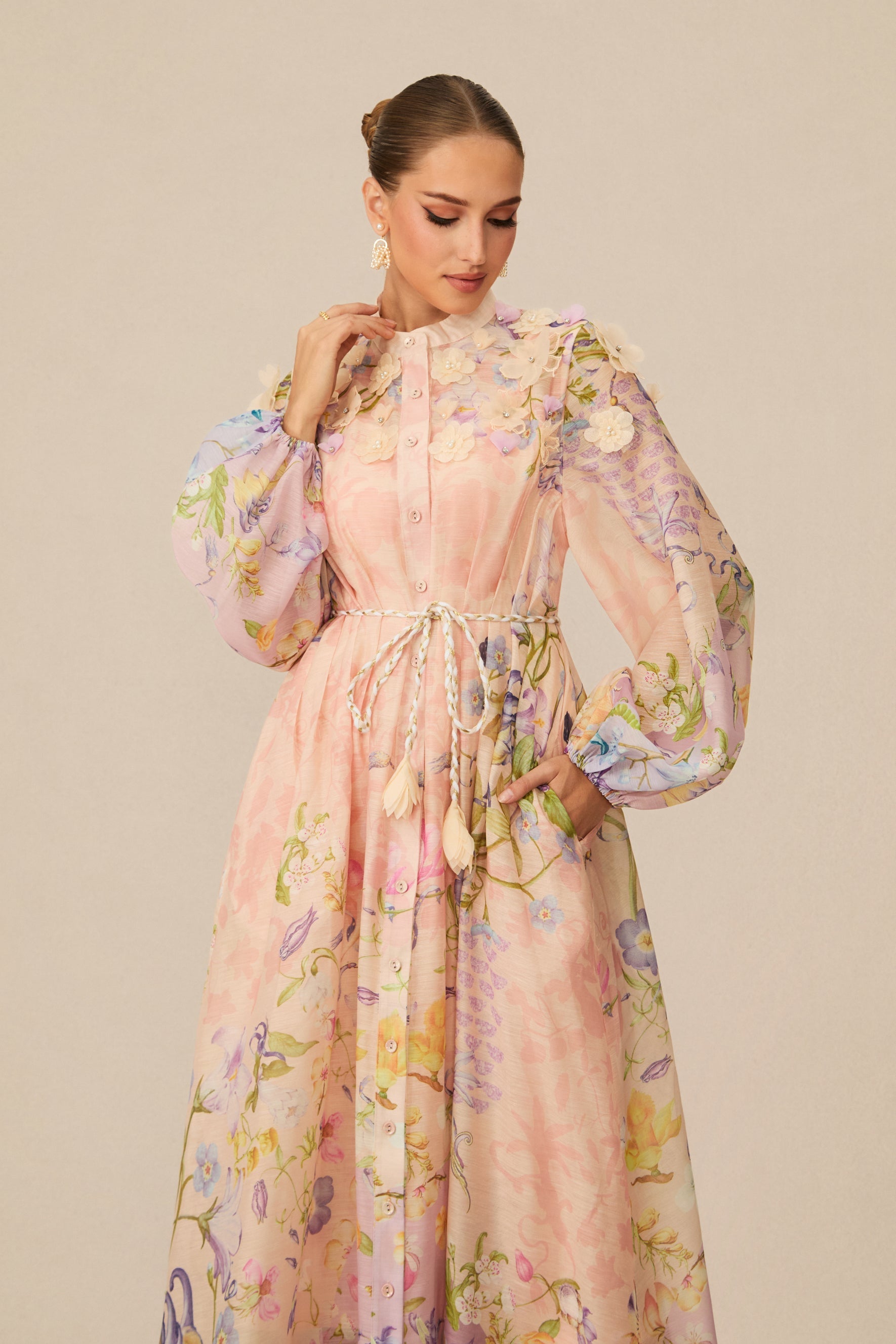 Kate Floral Print Tie Waist Maxi Dress Avalabel