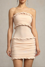 olivia Sleeveless Folds Midi Dress in pale pink Avalabel