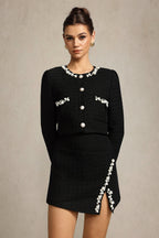 black grace Long Sleeves Pearl Top & Skirt Two-Piece Set Avalabel