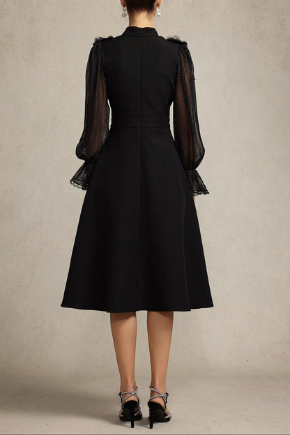 helen Long Sleeves Diamond Artificial Feather Black Top And Skirt Two-Piece Set