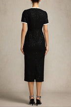 Round Neck Short Sleeves sequin Maxi Dress in black Avalabel
