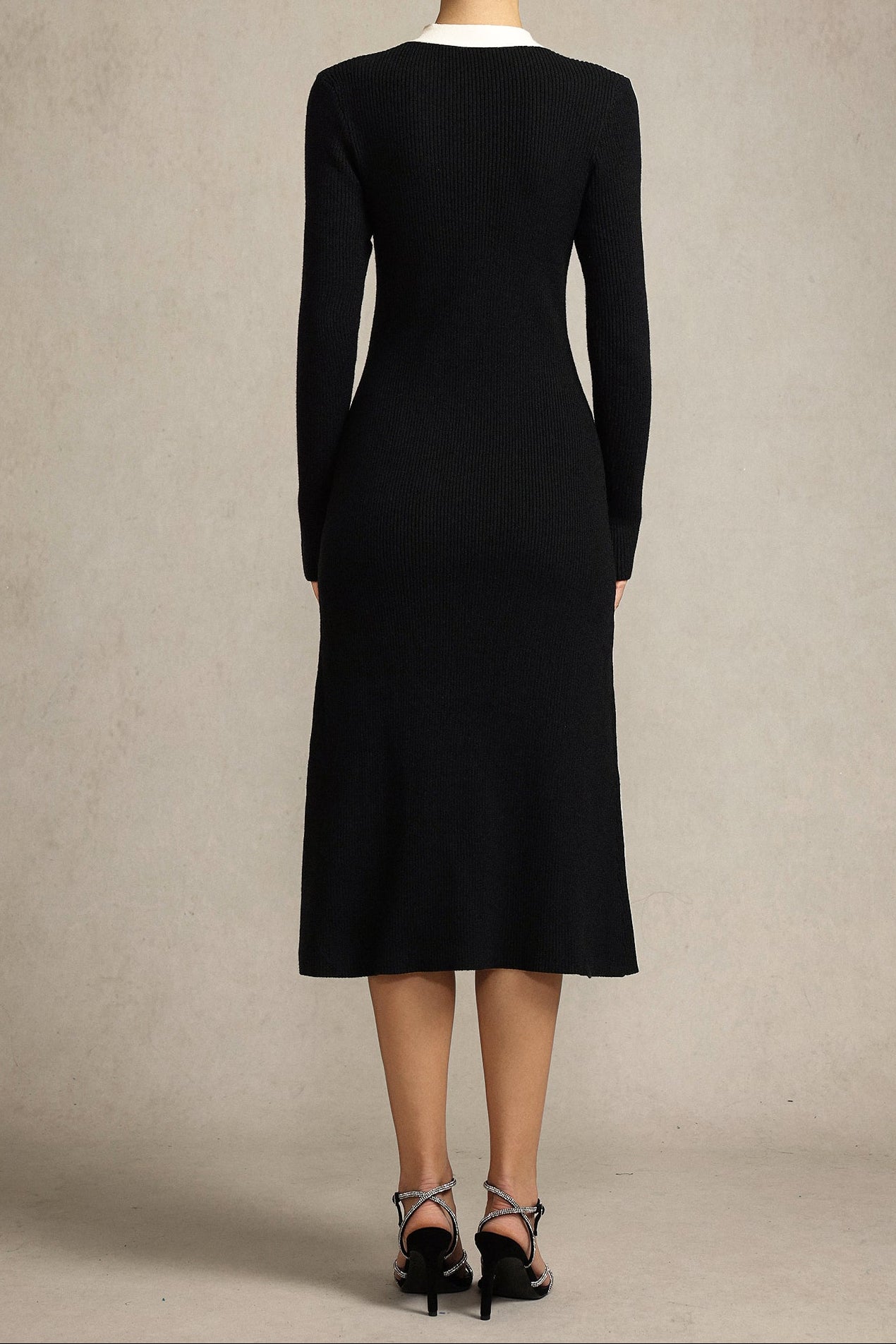 janice Round Neck Long Sleeves Bowknot Streamer Maxi Dress in black Avalabel