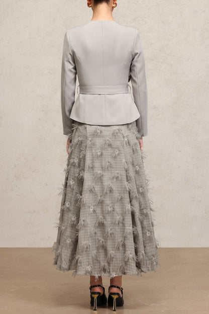 dominic grey Round Neck Long Sleeves Flower Top And Skirt Two-Piece Set
