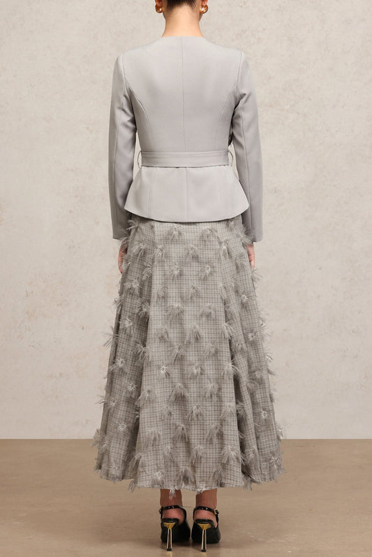 dominic grey Round Neck Long Sleeves Flower Top And Skirt Two-Piece Set