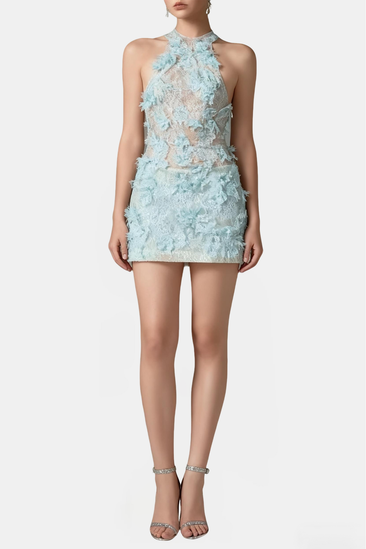 Floral Lace Mini Dress In blue Avalabel