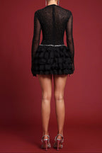 Kerta Classic Contour Crystal Ruffle Mesh Mini Dress Avalabel