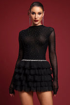 Kerta Classic Contour Crystal Ruffle Mesh Mini Dress Avalabel