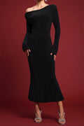 natividad Contour One Shoulder Crystal Maxi Dress in black Avalabel