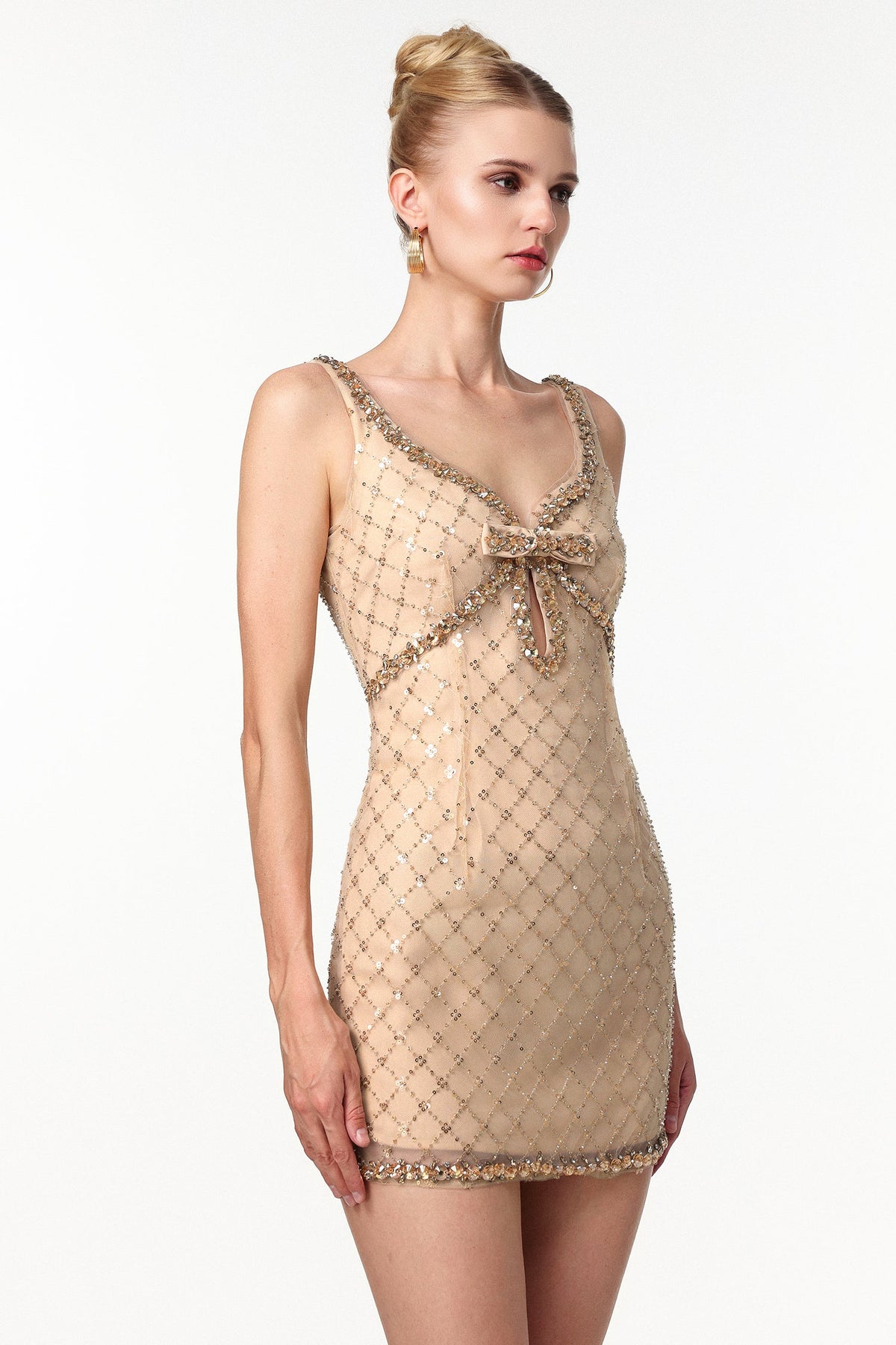 mona Embellished Rhinestone Sequin Mini Dress in yellow Avalabel