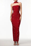 Nesya Sleeveless Pearl Wine Bandage Maxi Dress Avalabel