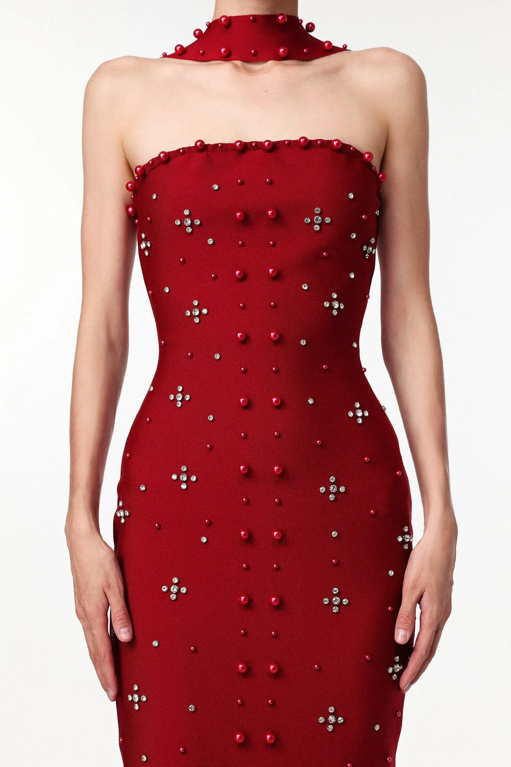 Nesya Sleeveless Pearl Wine Bandage Maxi Dress Avalabel