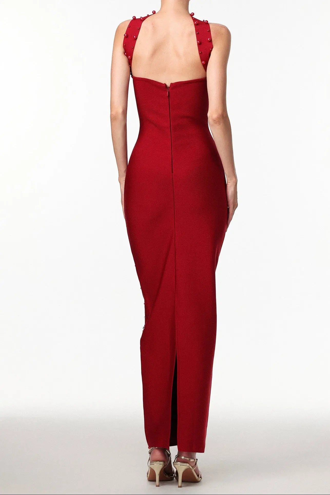 Nesya Sleeveless Pearl Wine Bandage Maxi Dress Avalabel