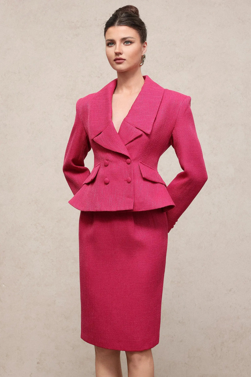doreen rose red Long Sleeve Woven Top Skirt Two-Piece Set Avalabel