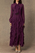 bonnie Purple Bow Neck Tiered Ruffle Maxi Dress Avalabel