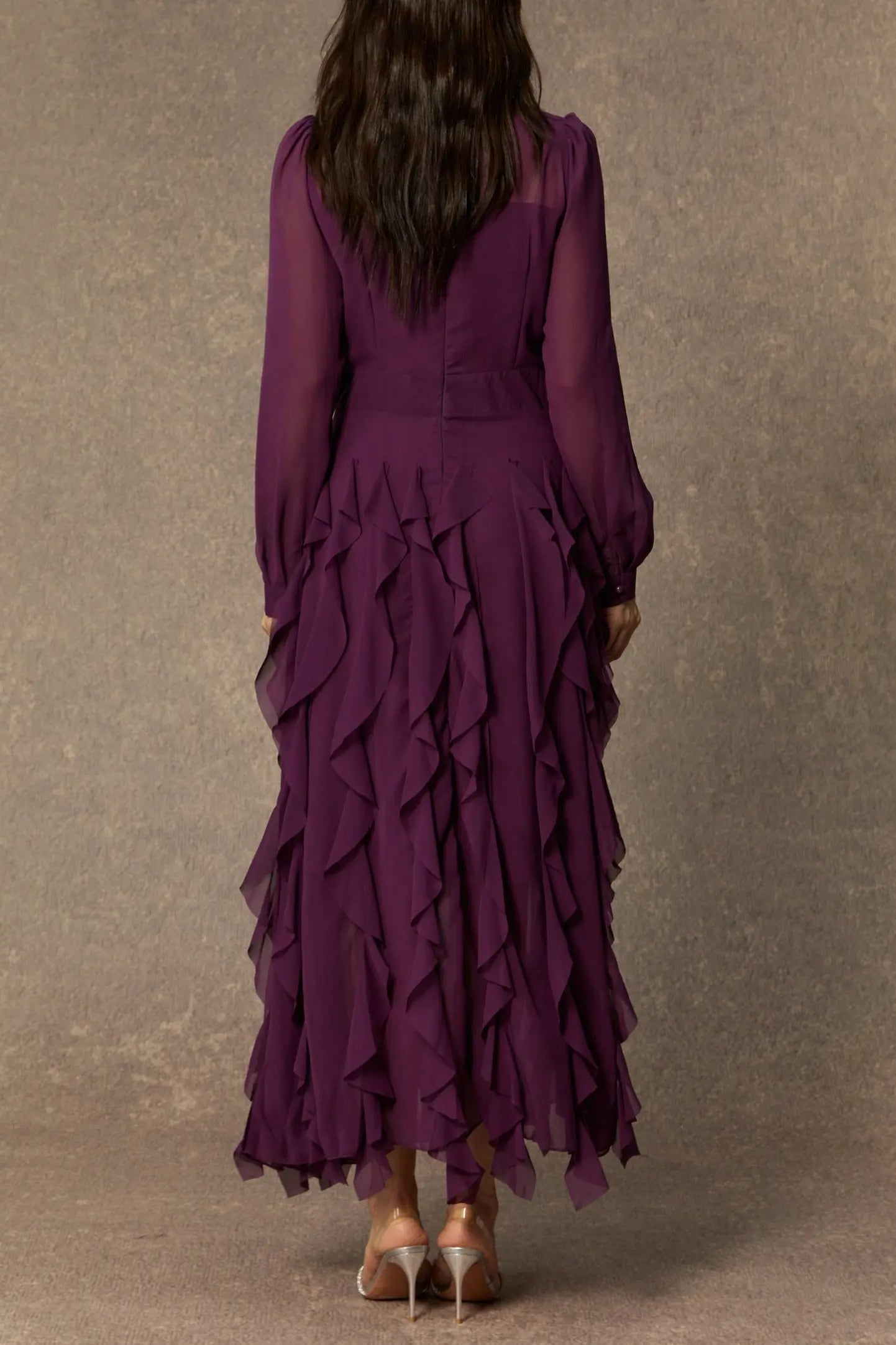 bonnie Purple Bow Neck Tiered Ruffle Maxi Dress Avalabel