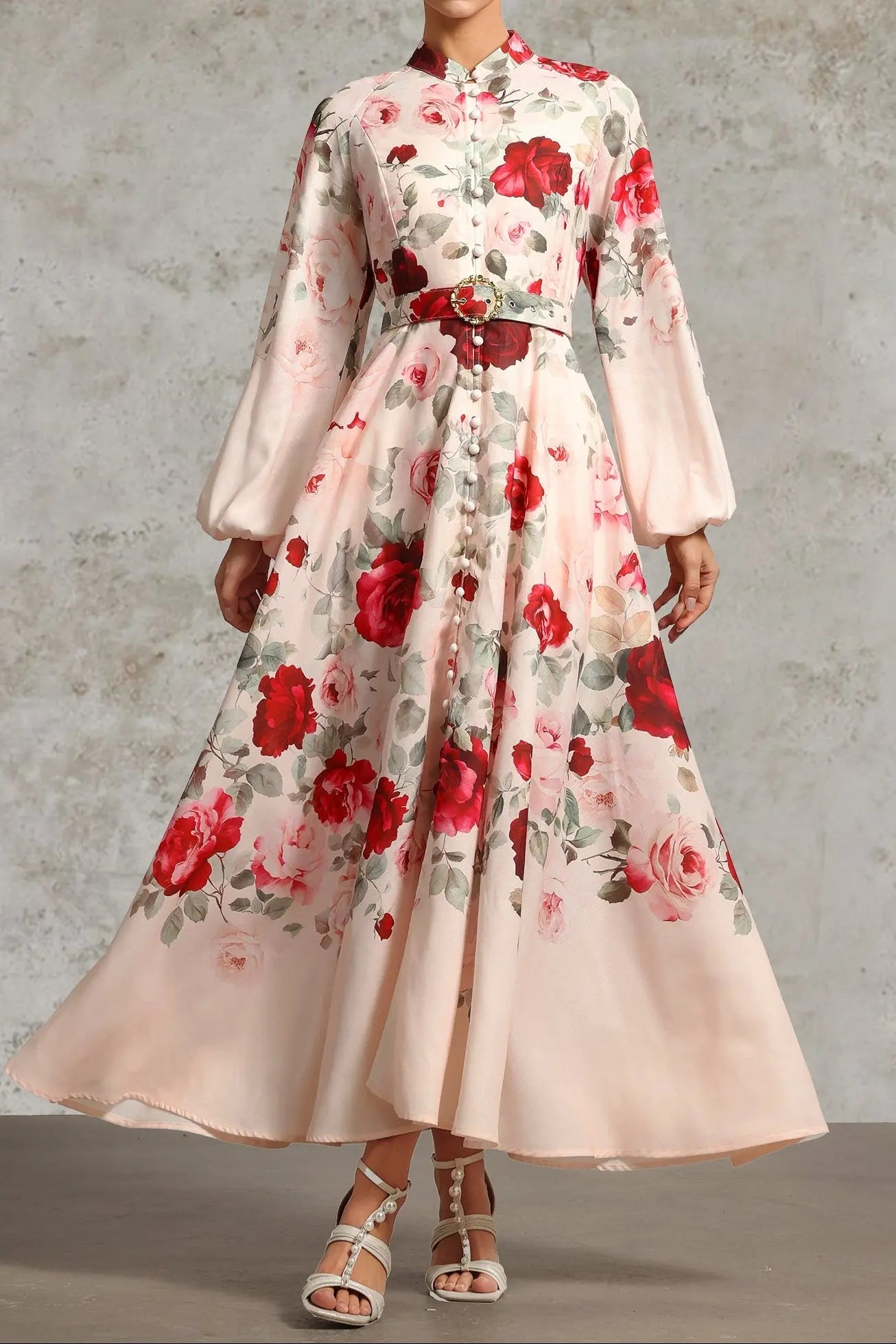 Rucifa Resort Flowy Long Sleeve Printed Woven Maxi Dress Avalabel