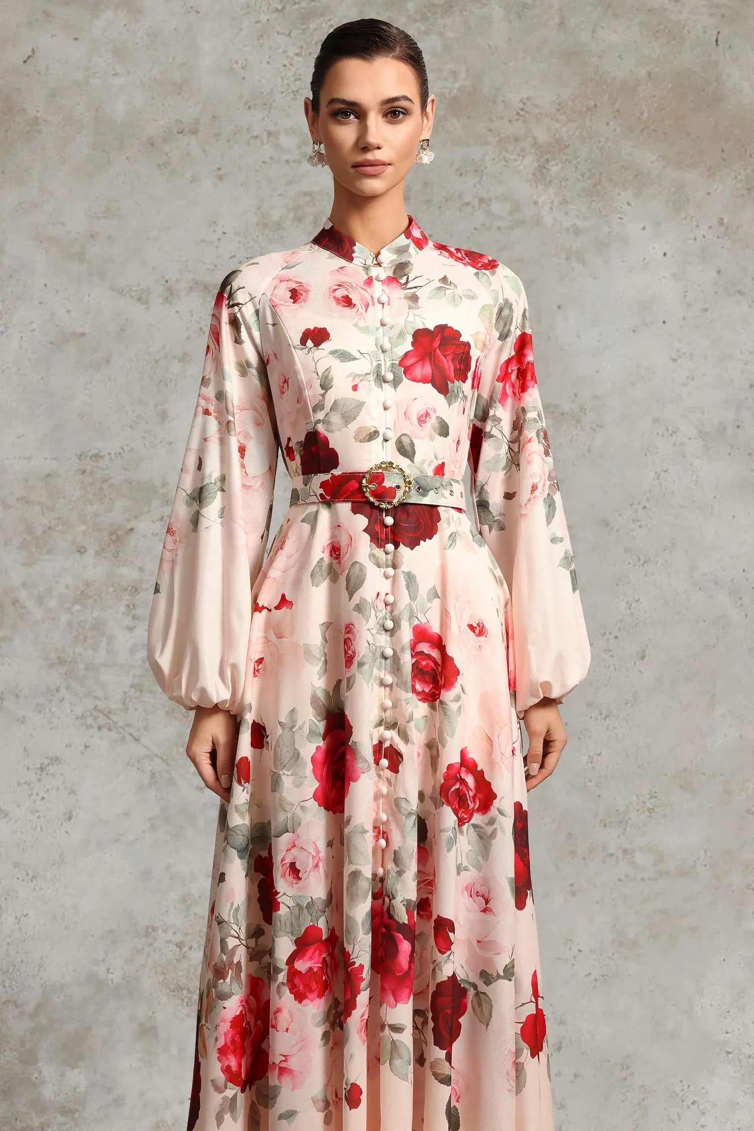Rucifa Resort Flowy Long Sleeve Printed Woven Maxi Dress Avalabel