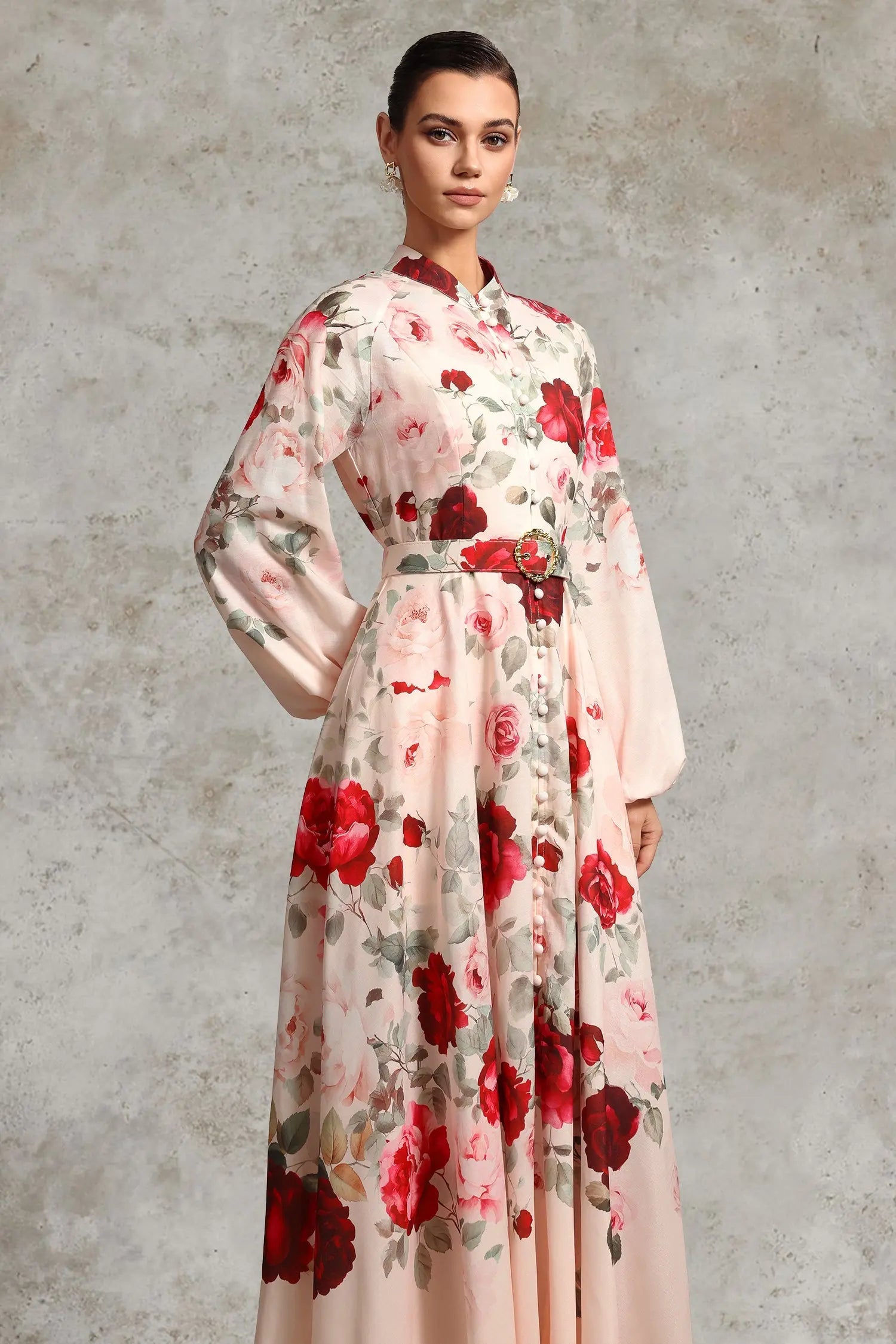 Rucifa Resort Flowy Long Sleeve Printed Woven Maxi Dress Avalabel