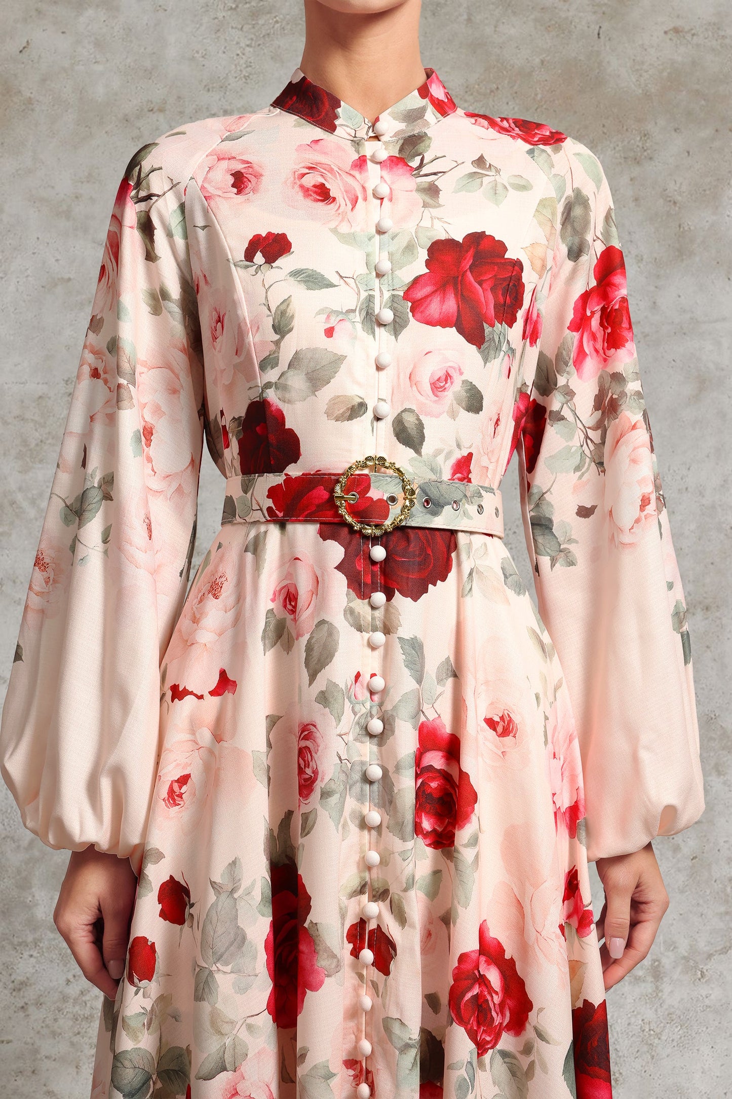 Rucifa Resort Flowy Long Sleeve Printed Woven Maxi Dress