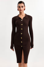 xaviera Contour V Neck Long Sleeve Knit Mini Dress Avalabel