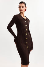 xaviera Contour V Neck Long Sleeve Knit Mini Dress Avalabel