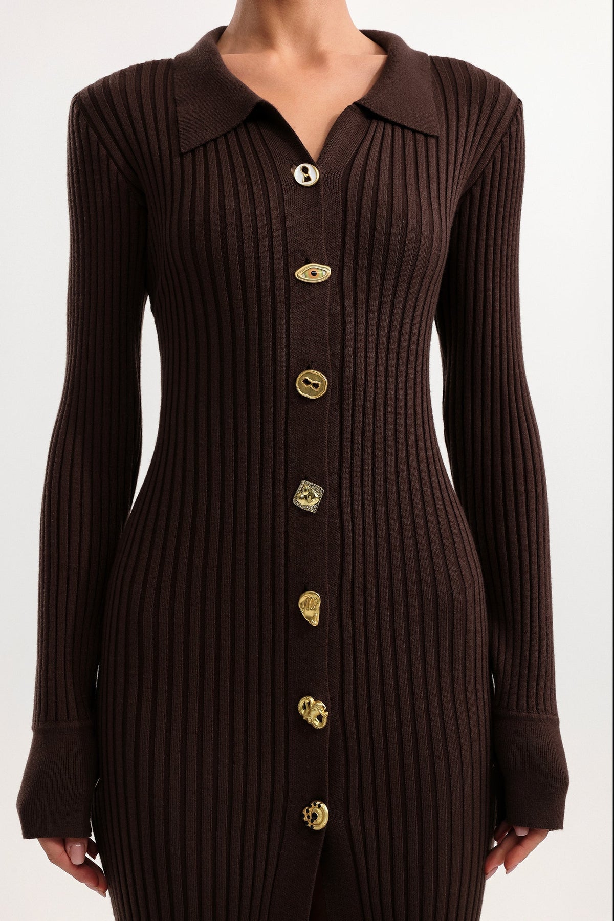 xaviera Contour V Neck Long Sleeve Knit Mini Dress Avalabel