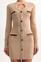 jenny Contour Long Sleeve Knit Mini Dress in Khaki Avalabel