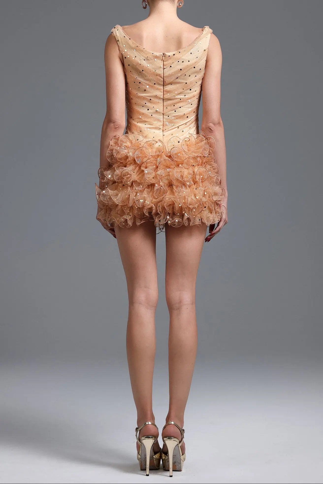 Veronic Romantic Embellished Sleeveless Ruffle Sequin Mini Dress Avalabel