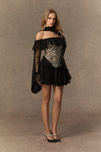 delia Black Off Shoulder Lace Corset Mini Dress Avalabel