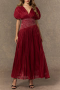 Myra Burgundy V-neck Embellished Maxi Dress Avalabel
