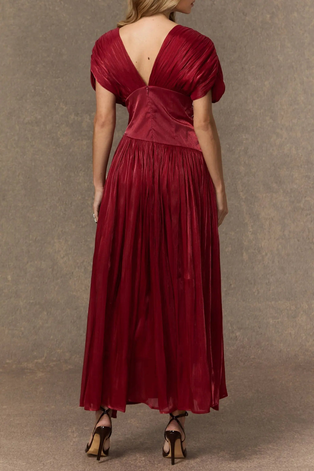 Myra Burgundy V-neck Embellished Maxi Dress Avalabel