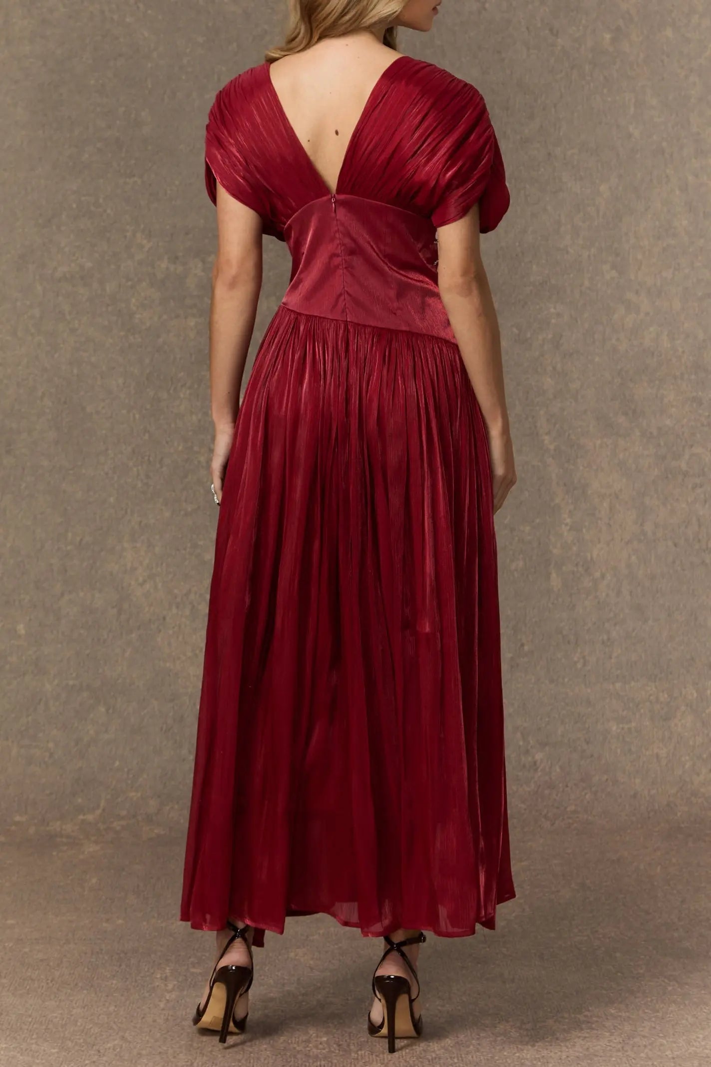 Myra Burgundy V-neck Embellished Maxi Dress Avalabel