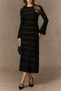 gloria Black Sequin Embellished Knit Midi Dress Avalabel