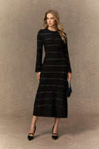 gloria Black Sequin Embellished Knit Midi Dress Avalabel
