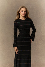 gloria Black Sequin Embellished Knit Midi Dress Avalabel