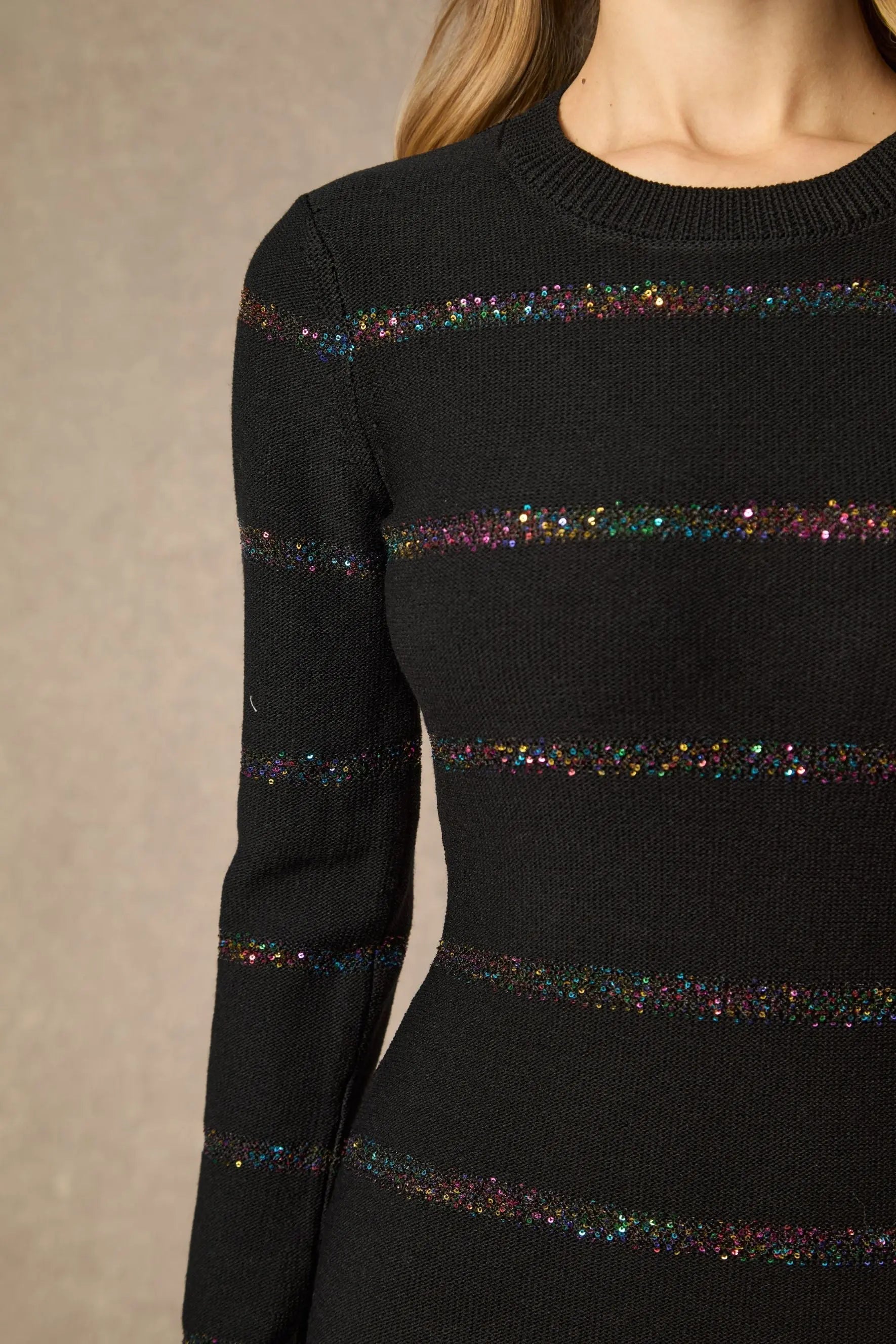gloria Black Sequin Embellished Knit Midi Dress Avalabel